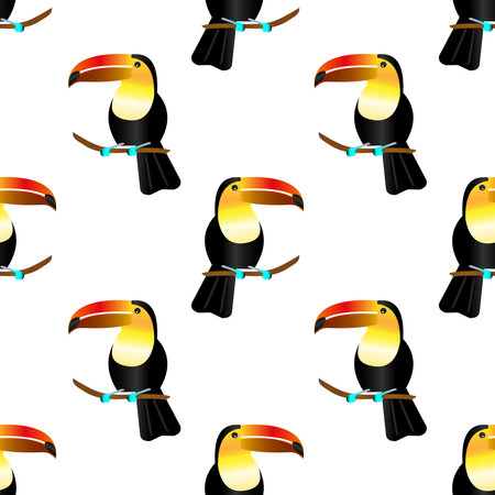 Toucans on a white background. Seamless pattern with tropical birds for textile.の写真素材