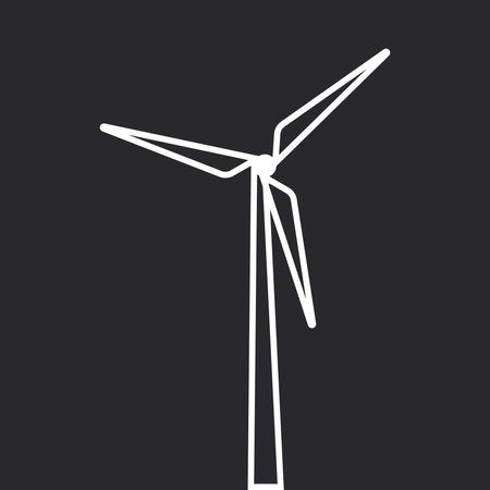 wind power plant. energy conversion concept. The modern design of the windmill is drawn with a white outline on a black background. Vector.のイラスト素材