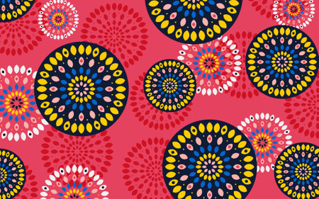 Floral abstract circular pattern for printing on pillows, carpets, interior design. Colored circles...