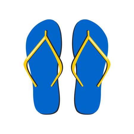 Blue slippers with yellow straps. Slippers isolated on white background. Vector.のイラスト素材