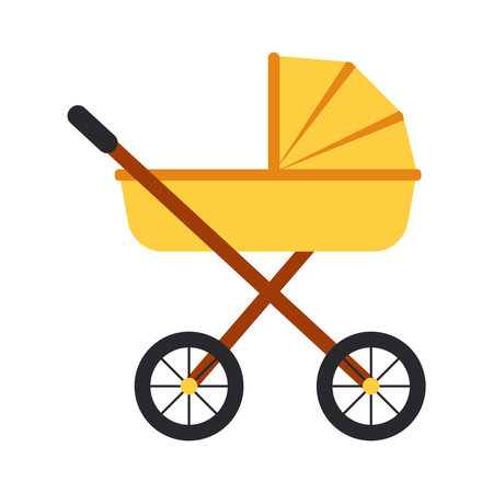 Baby yellow stroller transformer isolated on a white background for walking, for transporting a newborn baby.の写真素材