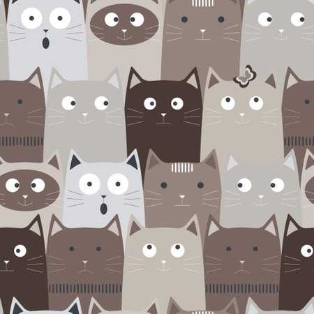 Emotional gray cats creates a cute modern seamless pattern with pets for textiles.の写真素材