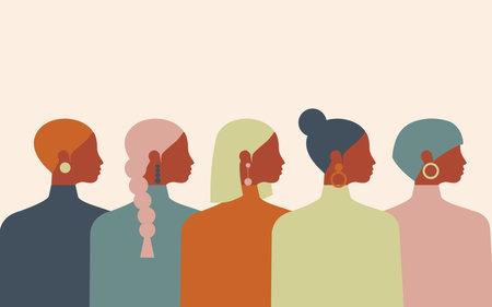 Women of different ages, nationalities and religions come together to celebrate Women's History Month, International Women's Day, and Mother's Day. Vector.のイラスト素材