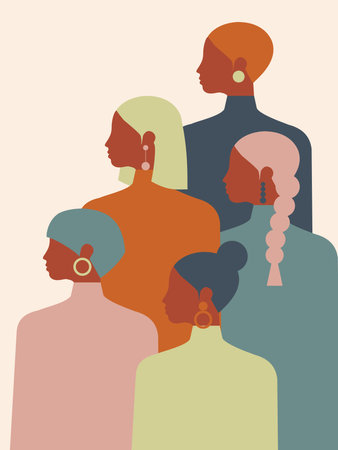 Women of different ages, nationalities and religions come together to celebrate Women's History Month, International Women's Day, and Mother's Day. Vector.のイラスト素材