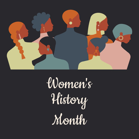 Women's History Month. Women of different ages, nationalities and religions come together. Vector.のイラスト素材
