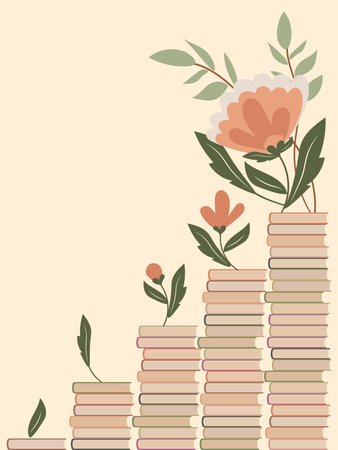 Stacks of books with concept of prosperity and ascent to knowledge. Vectorのイラスト素材