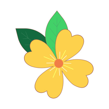 Yellow tropical flower with green leaves for greeting cards, isolated on white background. Vector.のイラスト素材