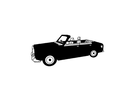 The classic retro car is a black painting on a white background.のイラスト素材