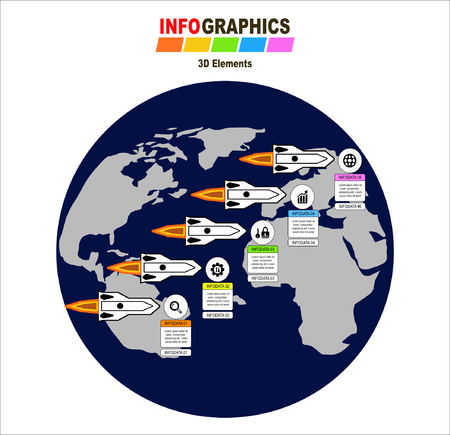 Infographic Rockets 5 steps can be used for workflow layout, diagram, number options, web design. Business concept with 5 options, parts, steps or processes.のイラスト素材