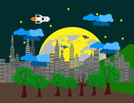 The change of the world is a leap forward. But the exchange of resources to destroy natural resources to forget the conservation of the environment.のイラスト素材