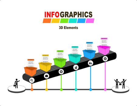 Vector infographics templates with 3D boxes, free space for business content, infographic, diagrams, digital networks, flowcharts, diagrams, timeline processes.のイラスト素材
