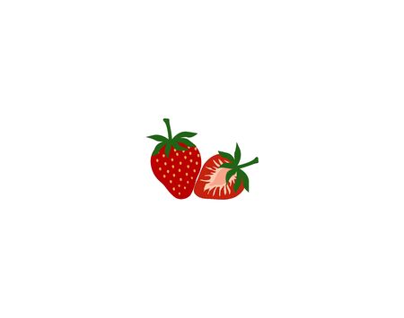 Vector isolated strawberry on white background. Garden strawberry fruit or strawberries flat color icon. fresh farm organic berry used for magazine, poster, web pages. Realistic sweet fruit.のイラスト素材