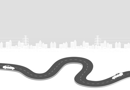 Roadway journey to the future. Asphalt street isolated on city background. Symbols Way to the goal of the end point. Path mean successful business planning Suitable for advertising and presentstationのイラスト素材