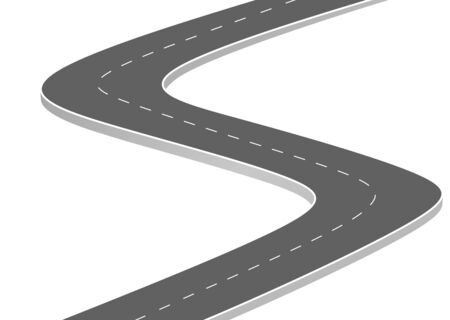 Roadway journey to the future. Asphalt street isolated on white background. Symbols Way to the goal of the end point. Path mean successful business planning Suitable for advertising and presentstationのイラスト素材