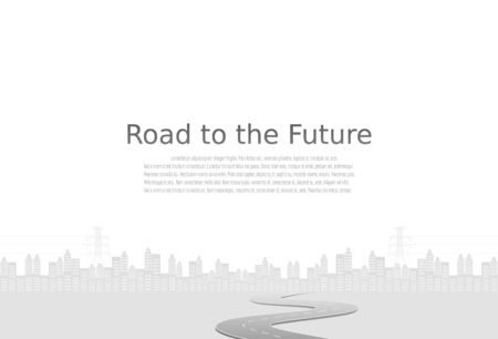 Roadway journey to the future. Asphalt street isolated on city background. Symbols Way to the goal of the end point. Path mean successful business planning Suitable for advertising and presentstationのイラスト素材