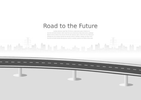 Roadway journey to the future. Asphalt street isolated on city background. Symbols Way to the goal of the end point. Path mean successful business planning Suitable for advertising and presentstationのイラスト素材