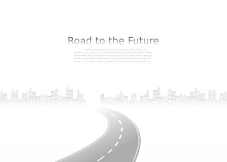 Roadway journey to the future. Asphalt street isolated on city background. Symbols Way to the goal of the end point. Path mean successful business planning Suitable for advertising and presentstationのイラスト素材
