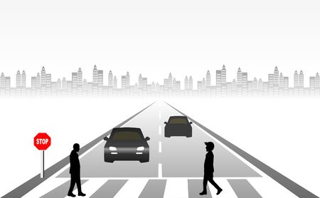 Be careful of people crossing the road. For people using crosswalk To reduce accidents and to respect the traffic rules. Symbols, steps for successful business planning Suitable for advertising.のイラスト素材