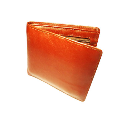 Brown wallet isolated on white background                               
