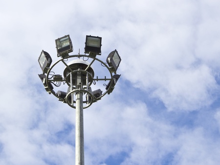 Spot-light tower in blue sky with cloudの写真素材