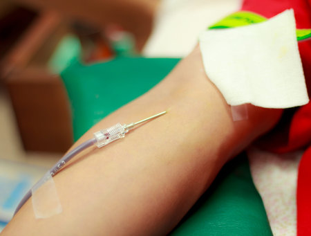 Close up blood donor in medicine laboratory at donation