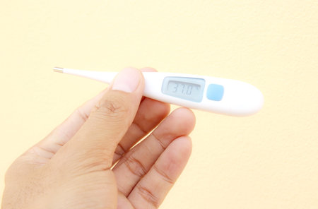 Electronic thermometer in hand isolated