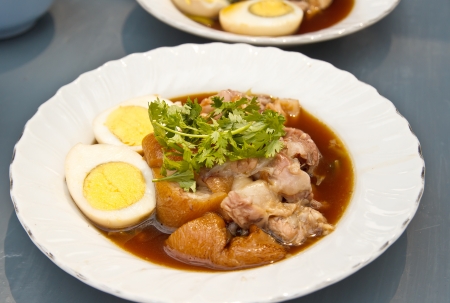Stewed pork leg served with eggs, Thai cuisineの写真素材