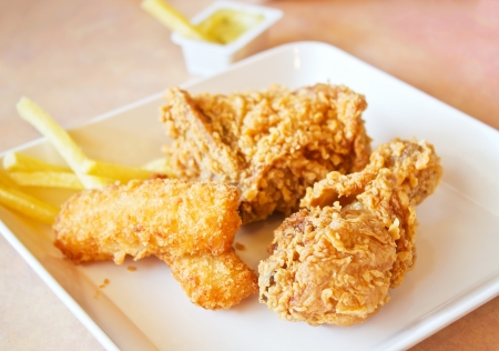 fried chicken on a plateの写真素材
