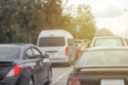 Blurred row of car on evening treaffic jam hour and copyspace, Use for city and car traffic problem content. Car and traffic jam conceptの写真素材