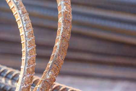 Close up steel rebar for reinforcement concrete at construction site