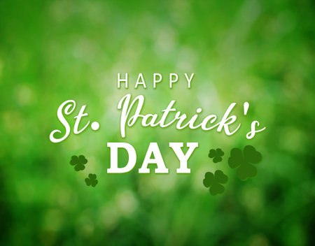 Happy St. Patrick`s Day Text Over Bright Green Bokeh Background for any your desing.の写真素材