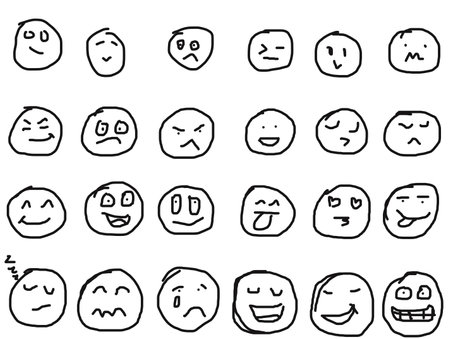 Hand drawing sketch, emotional face for design concept on white backgroundの写真素材