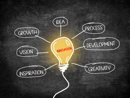 Light bulb with innovation and inspiration growth mindset, happy attitude and good idea creativity...
