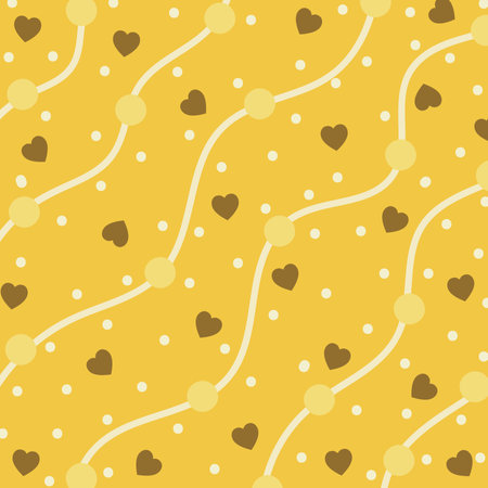 Seamless pattern with hearts and dots on a yellow background.の写真素材