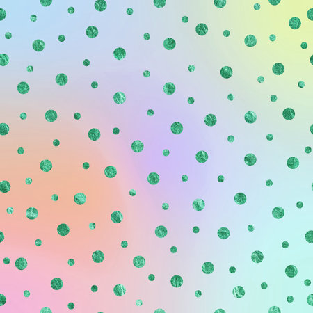 Seamless pattern with green polka dots on pastel backgroundの写真素材
