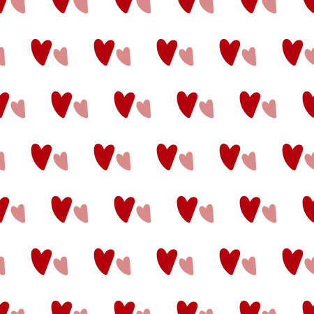 Seamless vector pattern with red hearts on a white background.の写真素材