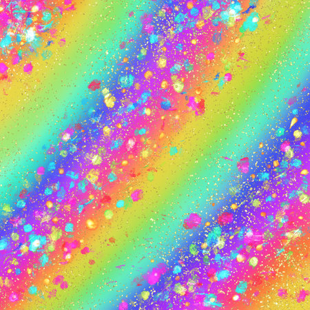 Seamless pattern with multicolored spots of paint on a rainbow backgroundの写真素材