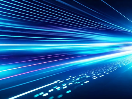 abstract futuristic background with pink blue glowing neon moving high speed wave lines and bokeh lights. AI Generativeの素材