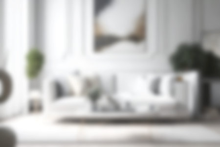 Blur image of living room with furniture at home with sunlight for background usage. blur interior...