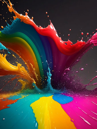 A vibrant stream of multicolored paint shoots up in a thin. AI Generativeの素材