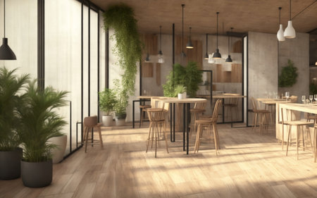 Modern coffeeshop and restaurant interior design. interior background conceptの素材