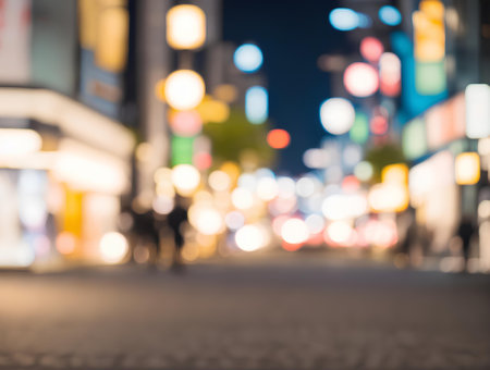 Abstract blur and defocused night street with bokeh for background usage.の素材