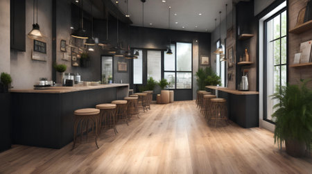 Modern coffeeshop and restaurant or kitchen room interior design.interior background concept.の素材