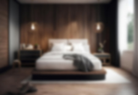 luxury bedroom interior with bedding sheet dark tone and modern styleの写真素材