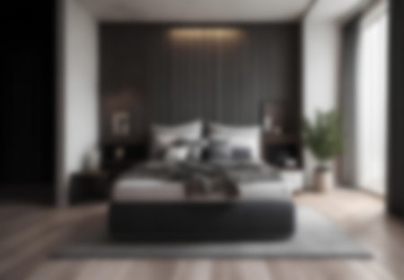 luxury bedroom interior with bedding sheet dark tone and modern styleの写真素材