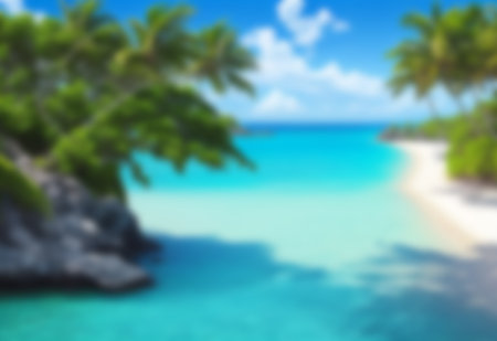 Blur Beach and tropical sea with blue sky background in summer day.の写真素材