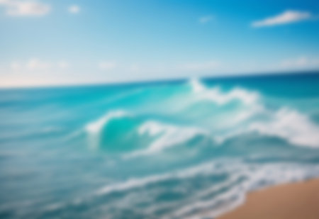 Blur Beach and tropical sea with blue sky background in summer day.の写真素材