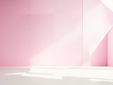 Beautiful blank wall background image of an empty space with sunlight. Wood floor for design or creative work.の素材