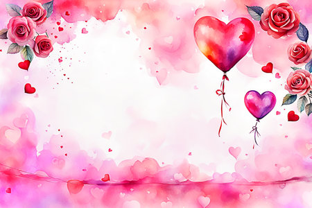 Abstract watercolor Valentine day background and texture with pink,red, heart,rose. Love concept. Valentine day banner designの素材