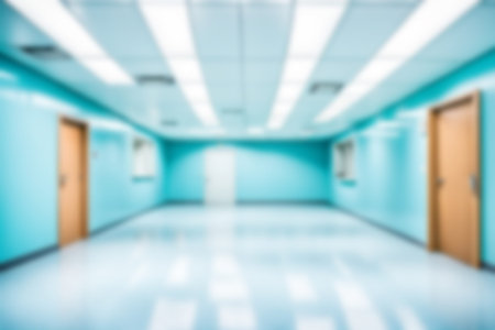 Light blurred background. The blank hall of an office or medical institution with panoramic windows and a perspective. hall roomの素材
